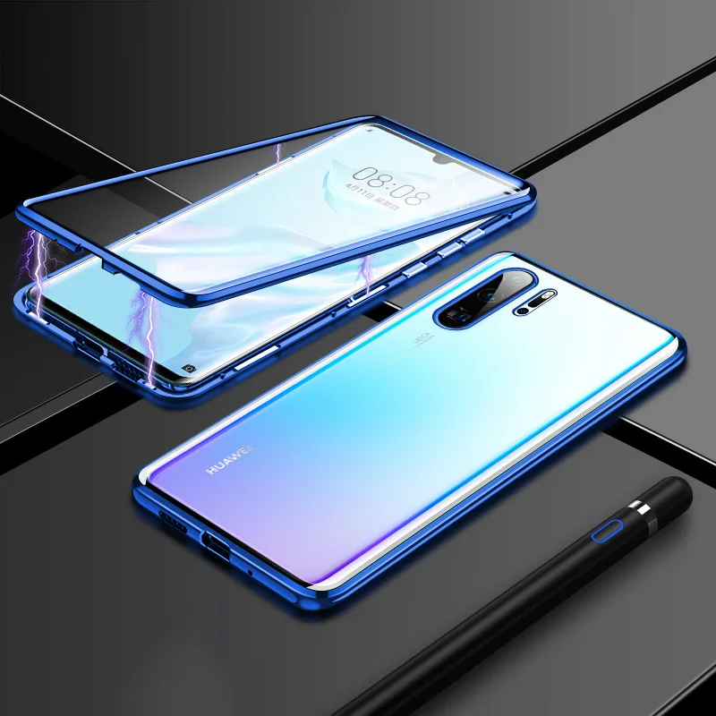 Blue Металлический магнитный стеклянный чехол для huawei P20 P30 Lite P Smart Z Y6 Y7 Y9 Prime Honor 8X9X20 mate 30 Nova 3 3i 5i 5 Pro - Цвет: Blue