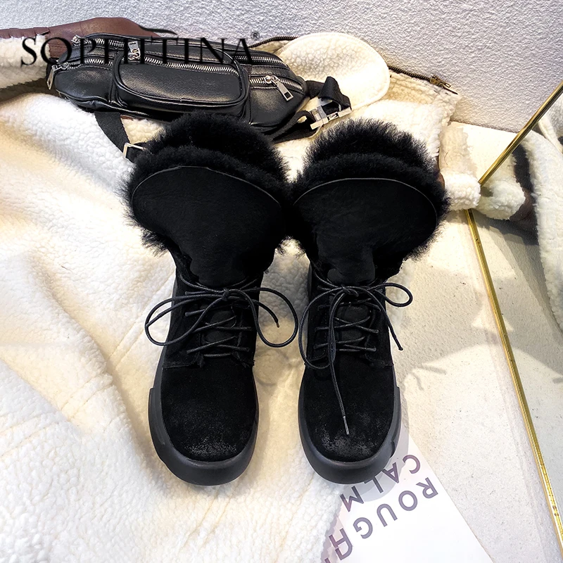 Женские теплые ботинки SOPHITINA зимние ручной работы из коровьей кожи на шнуровке с