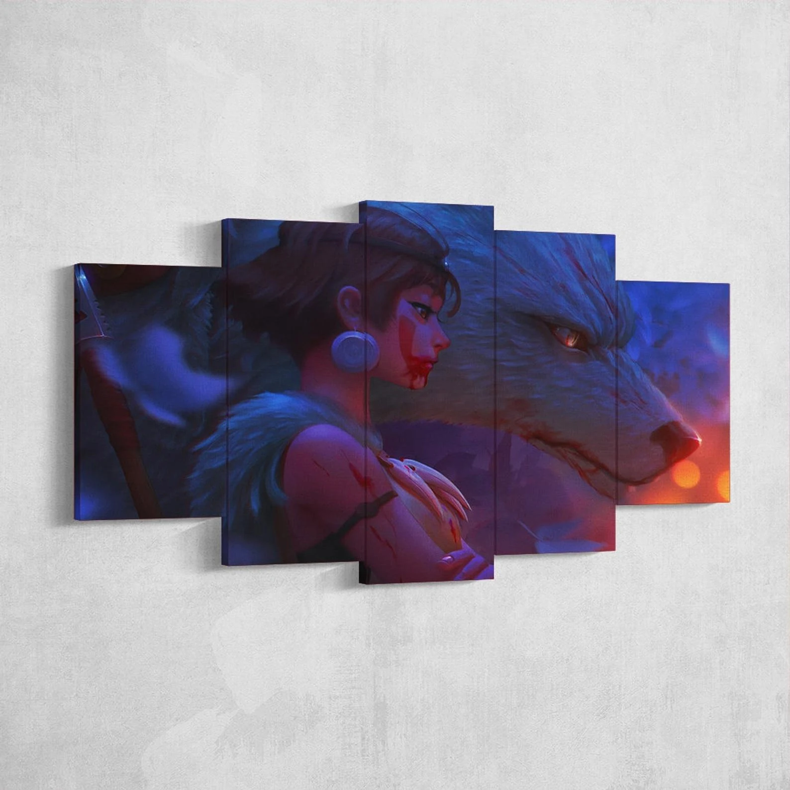 

5 Piece Wall Art Canvas Anime Manga Princess Mononoke Anime Figure Modern Posters Home Paintings Framework Mdular Oil