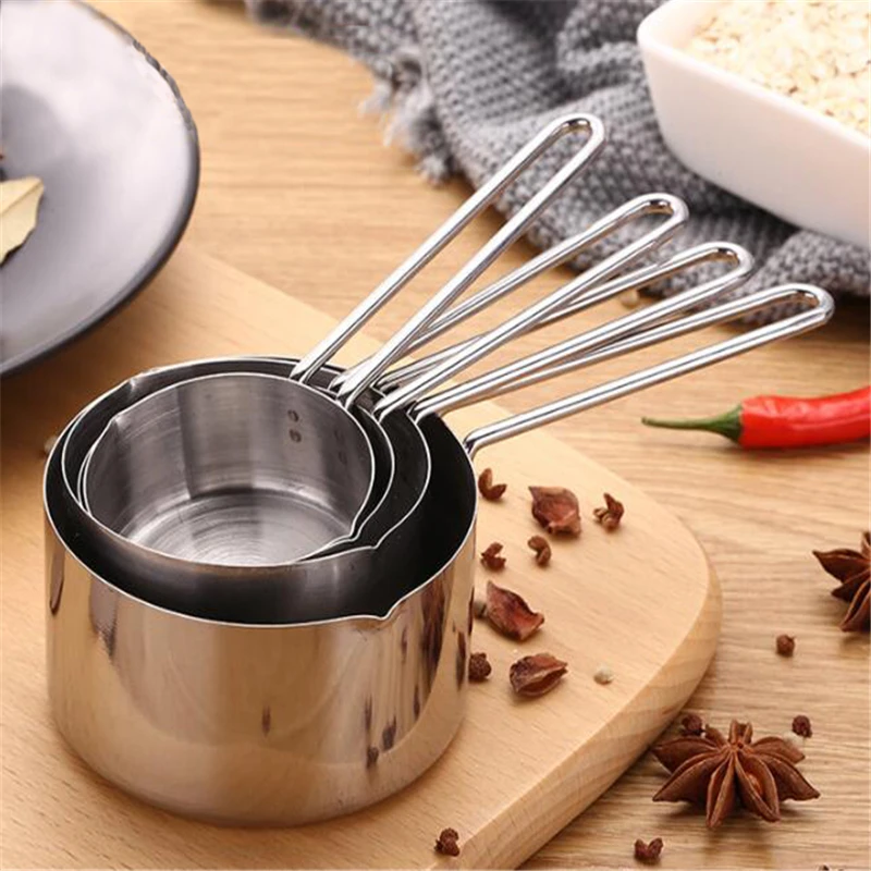 

4Pcs/Set Stainless Steel Measuring Cup Set Kitchen Measuring Spoon Scoop For Baking Tea Coffee Kichen Accessories Measuring Tool