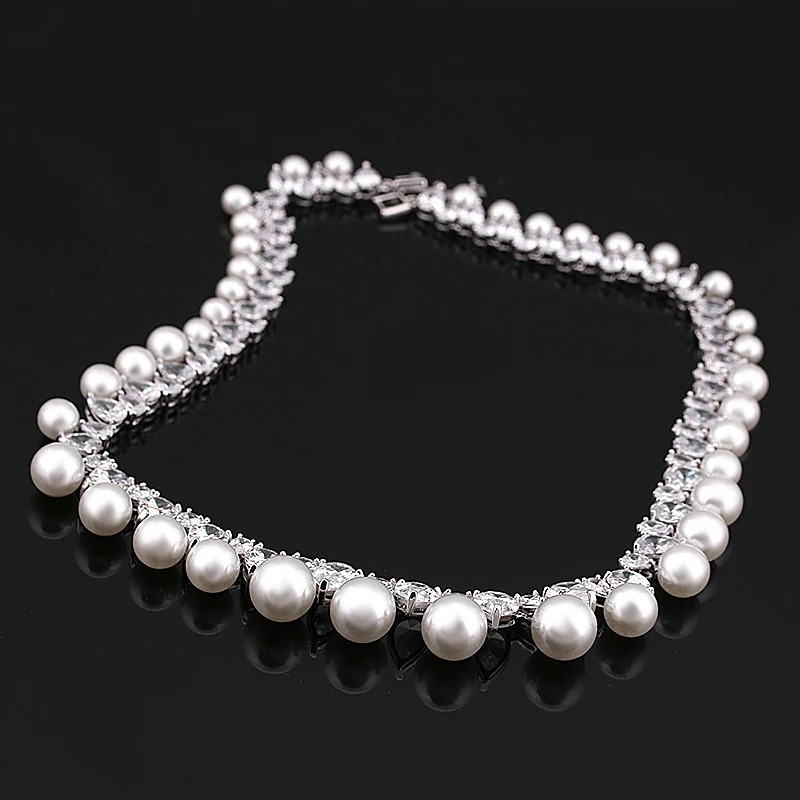 MIEG бренд кубического циркония и оболочки жемчужное ожерелье и серьги ювелирный набор для свадьбы свадебные вечерние или подарки матери