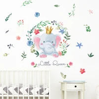elephant painted green plants wallpaper childrens bedroom entrance wall beautification decorative wall stickers self adhesive