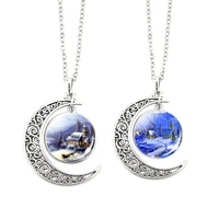 christmas jewelry christmas fairy snow world necklace glass dome fantasy snow house photo crescent moon necklaces christmas gift