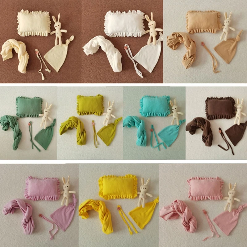 

5Pcs Baby Receiving Blanket Beanie Pillow Doll Headwear Set Infants Swaddling Wrap Turban Hat Headband Newborn Dropshipping
