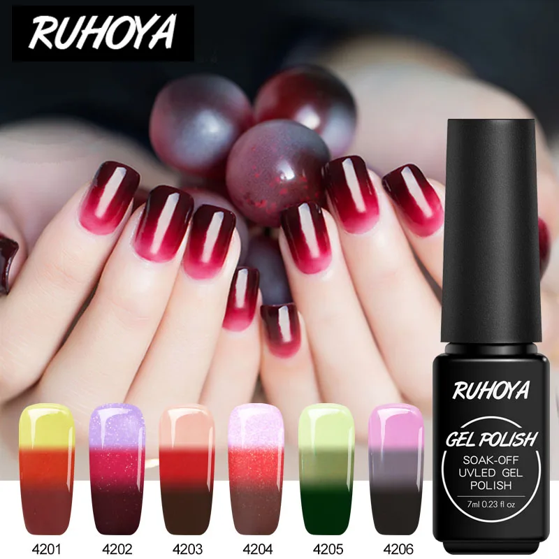 Ruhoya 7 мл лак для ногтей замачиваемый меняющий температуру Гель-лак УФ
