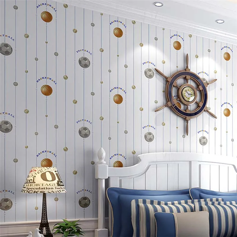 

3D нетканые обои с изображением мультяшного футбола, фоновые обои, настенные тисненые настенные Стикеры для детской комнаты