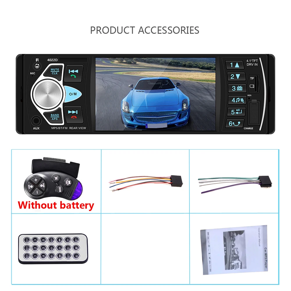 AMPrime 4022D 4,1 ''цифровой экран 1Din Автомагнитола Поддержка USB AUX FM BT Руль дистанционного управления с камерой заднего вида