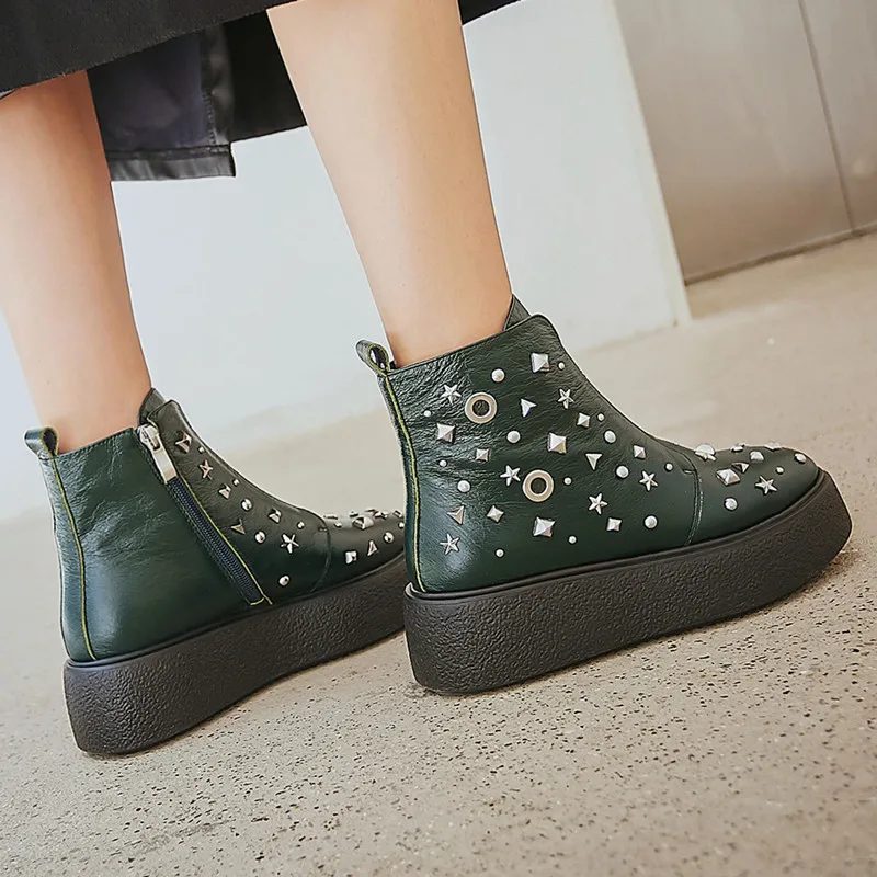 Buonoscarpe 2019 New Leather Martin Boots Retro Flat Autumn And Winter Ladies Bare Fashion Trend Roman Thick-soled | Обувь