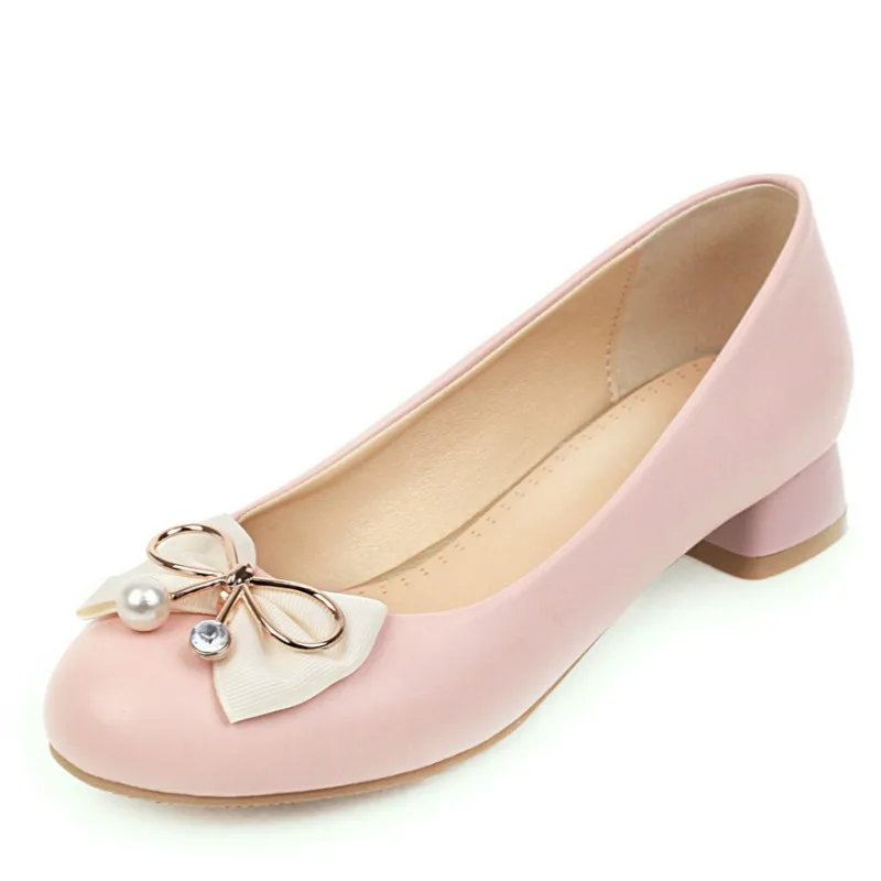 Туфли лодочки женские на низком каблуке Повседневная модная обувь с бантом