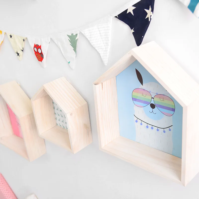 Скандинавский деревянный стеллаж для хранения в форме домика полка детской