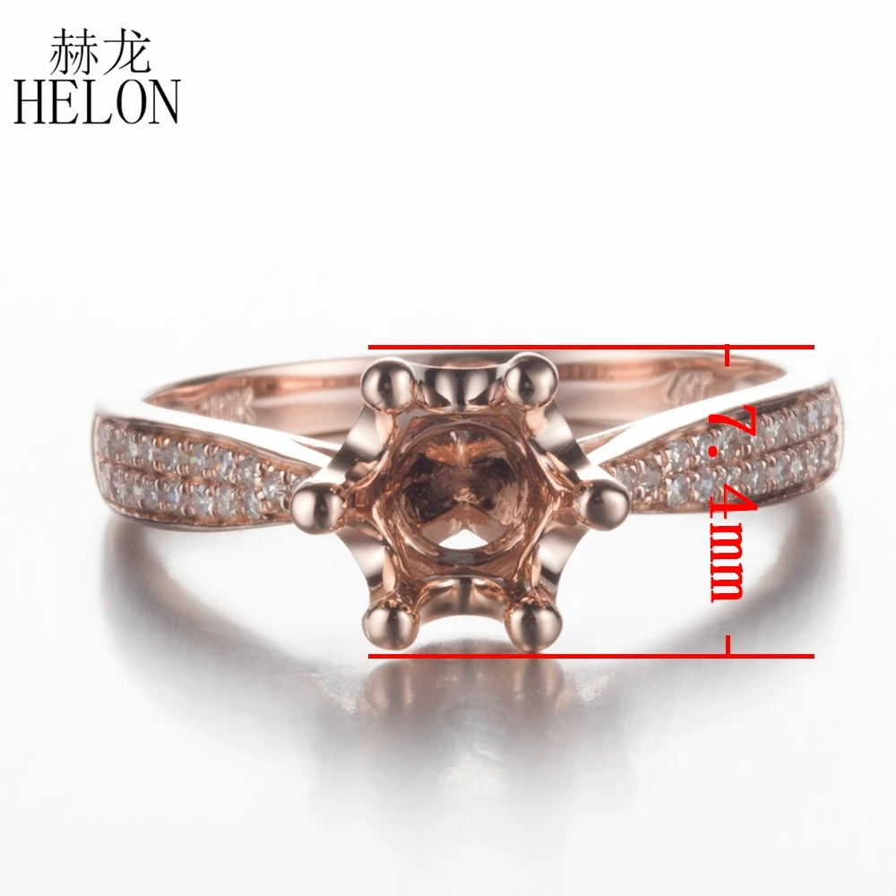 

HELON 6.5mm Round Cut Pave Natural Diamonds Engagement Wedding Semi Mount Ring Setting Solid 10k Rose Gold Women Fine Jewelry
