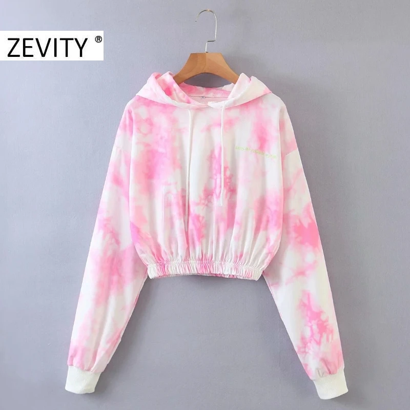 Zevity New 2020 Women vintage ink tie dyed painting casual hooded sweatershirts ladies hem elastic hoodies brand chic tops H300 | Женская