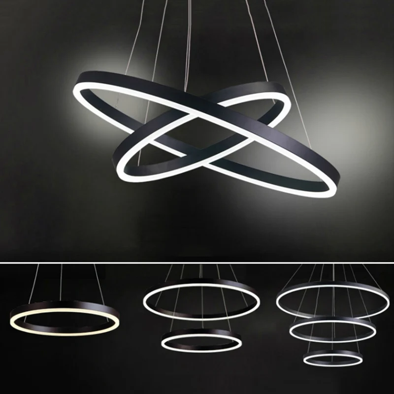 

Led Black White Color Modern pendant lights for living room dining room 3/2/1 Circle Rings LED Lighting ceiling Lamp fixtures