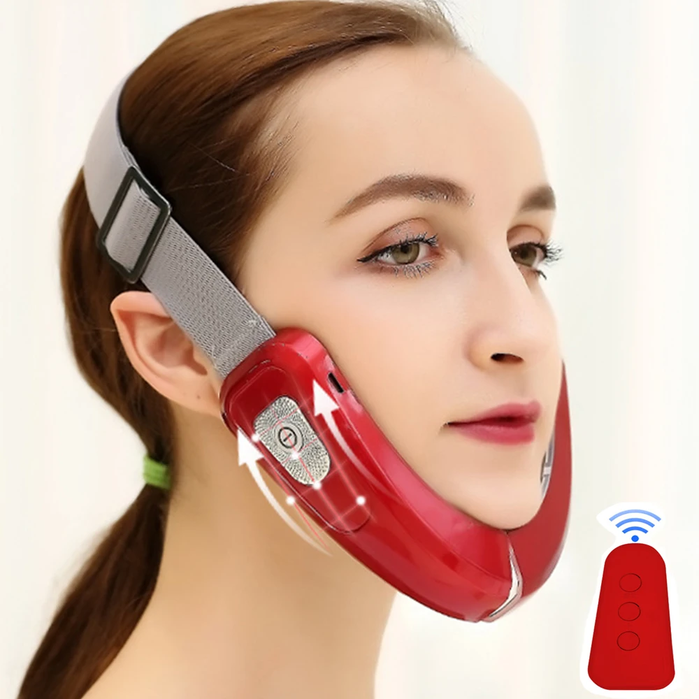 V Face Shape Chin V-Line Lift Up Belt Remote Control LED Photon Therapy Facial Lifting Double Chin Reducer EMS Slimming Massager