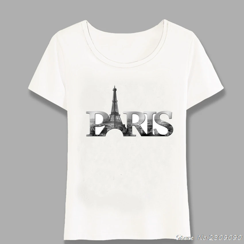 Винтаж моды в Париже Принт для девочек Футболка женская летняя футболка с