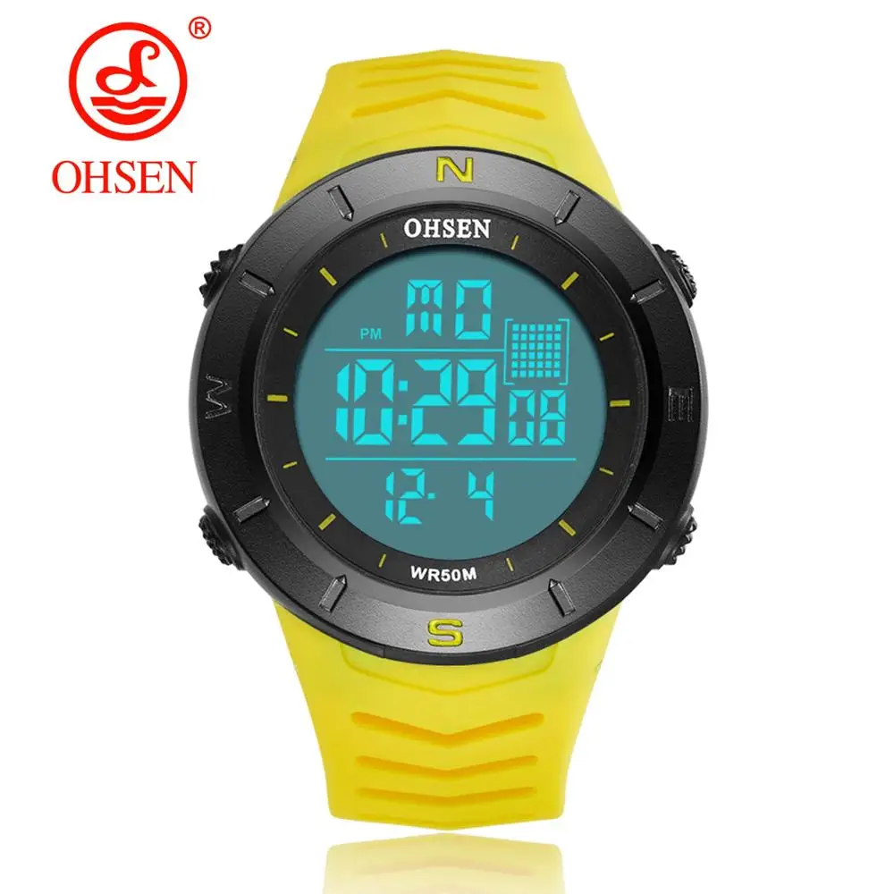 Цифровые светодиодные мужские спортивные часы reloj hombre желтые силиконовые для