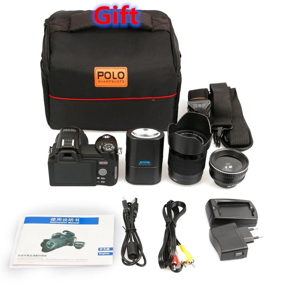 

POLO D7200 Digital Camera 33MP Auto Focus Professional DSLR Camera Telephoto Lens Wide Angle Lens Appareil Photo Bag Tripod DV