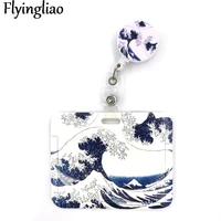 art painting kanagawa hokusai waves cute credit card cover lanyard bags retractable badge student nurse exhibition enfermera