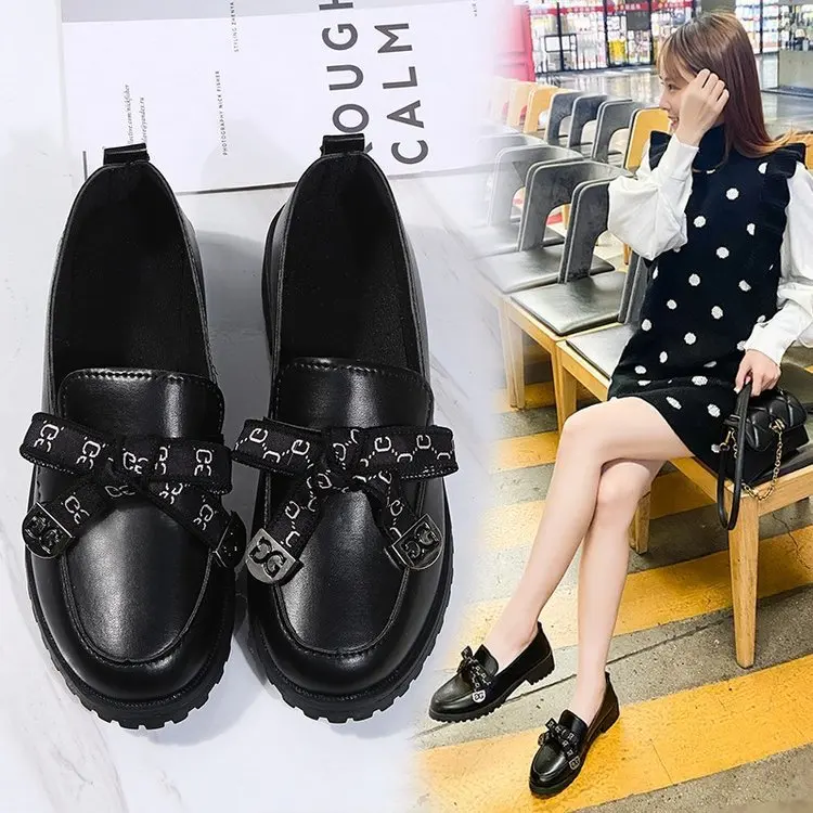 

Women's Small Leather Shoes Spring 2021 New Women's Single Shoes Leisure Lefu Shoes Women's Round Head Thick Heel Sleeve Light