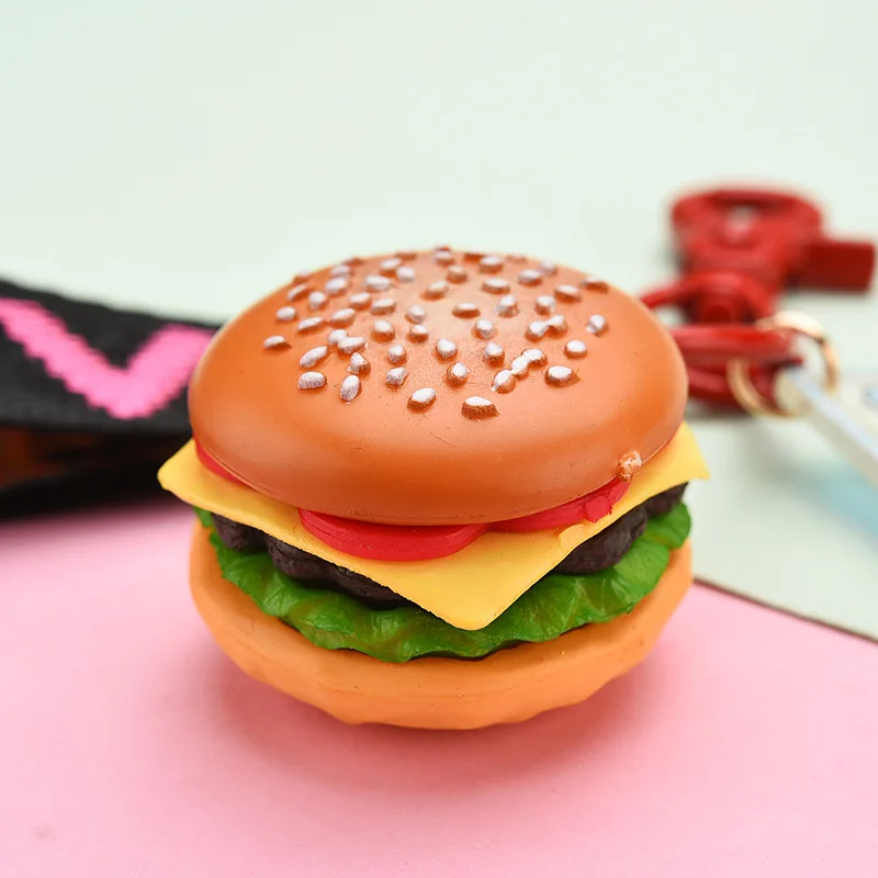 

New Simulation Hamburger Key Chain Pendant Bag Charm Accessories Handmade Resin Food Car Key Ring Lovely Boy Kids Keychain Gift