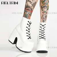 brand luxury platform high heeled womens boots lace up black goth cool punk chunky thick bottom leisure top quality shoes