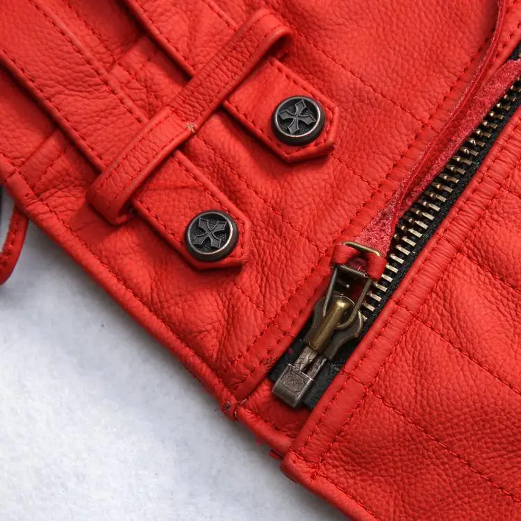 Натуральная мужская мода красная Регулируемая Талия приталенная кожаная куртка