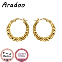 aradoo french retro twist earrings light luxury 18k gold plated circle earrings