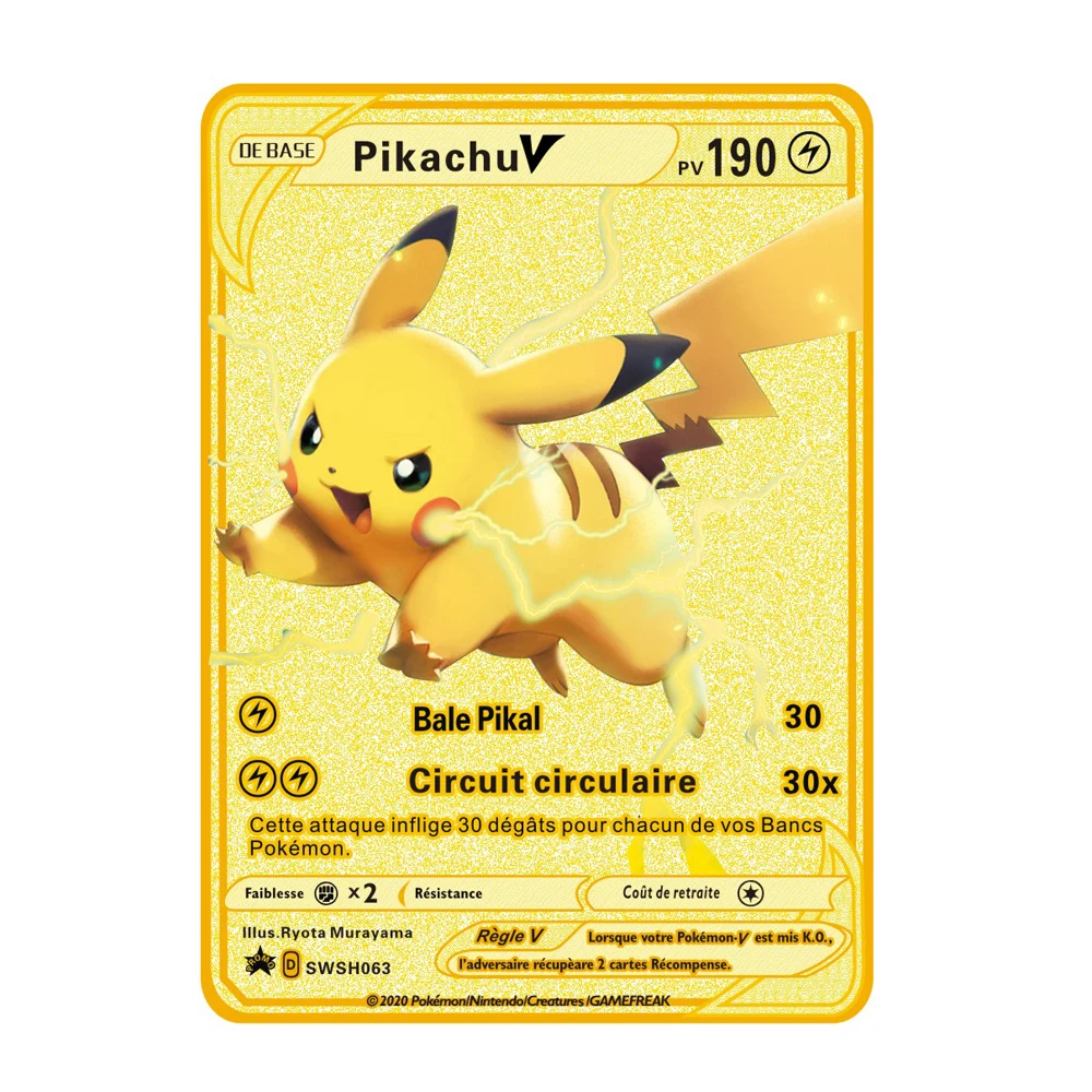 Новинка Покемон металлическая Золотая карточка французский ПВ блестящая