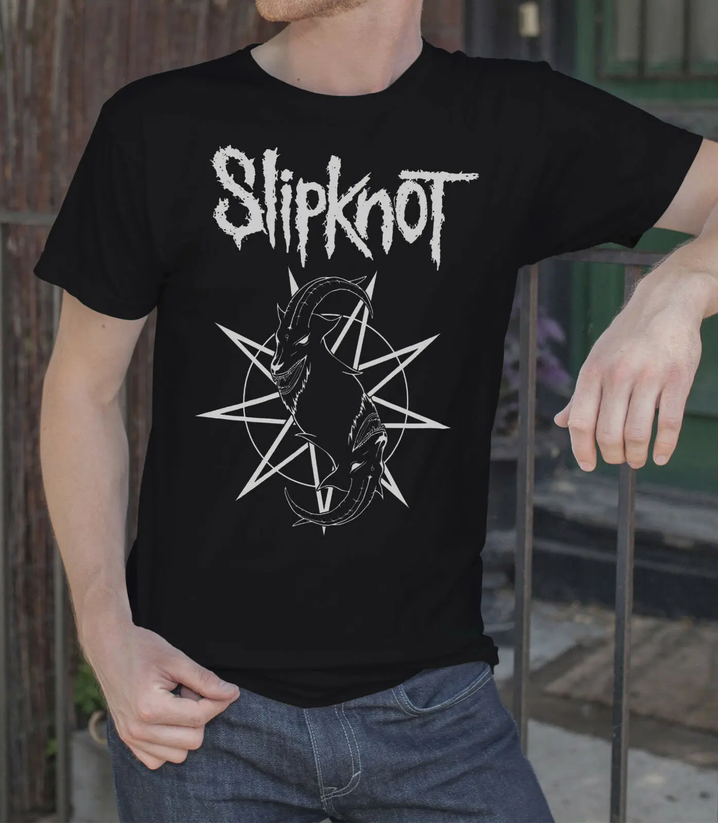 Мужская черная футболка Slipknot с тяжелым металлическим ремешком веером