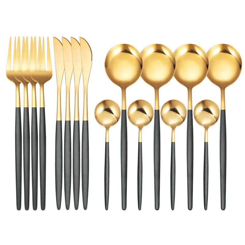

16pcs Gold Tableware Set 18/10 Stainless Steel Dinnerware Set Knife Fork Spoon Flatware Set Dishwasher Safe Cutlery Set Gift Box
