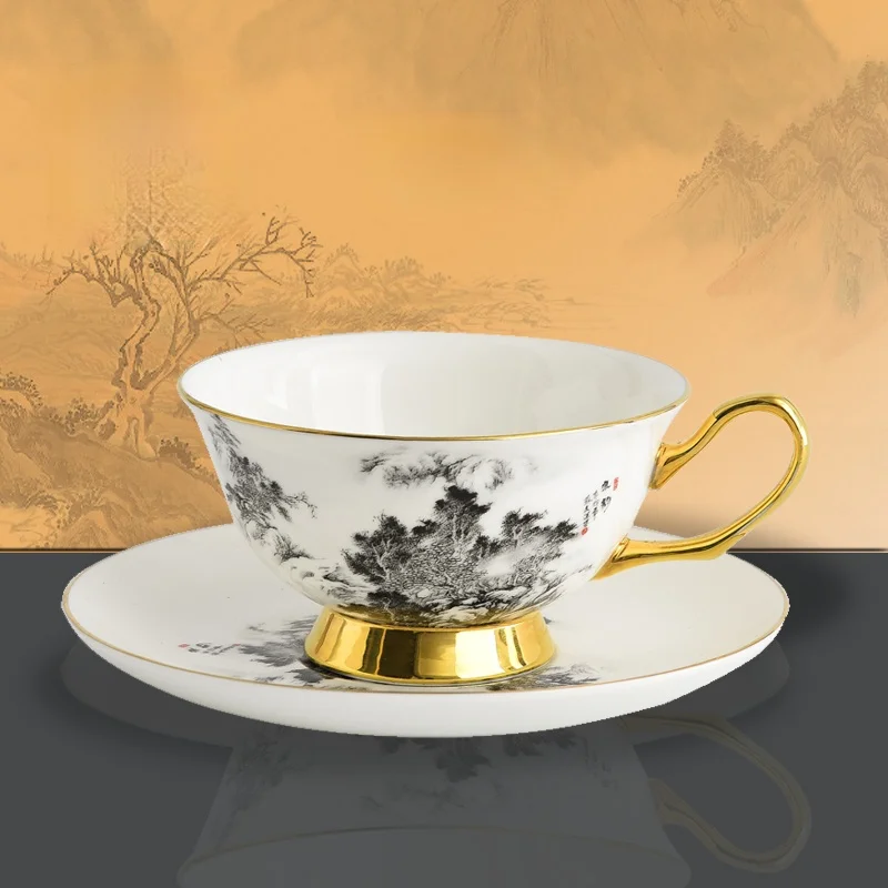

Керамическая чашка и блюдце в китайском стиле, винтажная кружка, домашняя многоразовая кофейная чашка, десертная кружка из костяного фарфо...