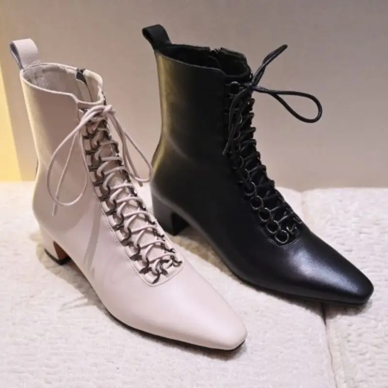 

RIZABINA 2021 Women High Heel Boots Real Leather Zipper Women Winter Ankle Boots Fashion Short Boots Women Footwear Size 34-39
