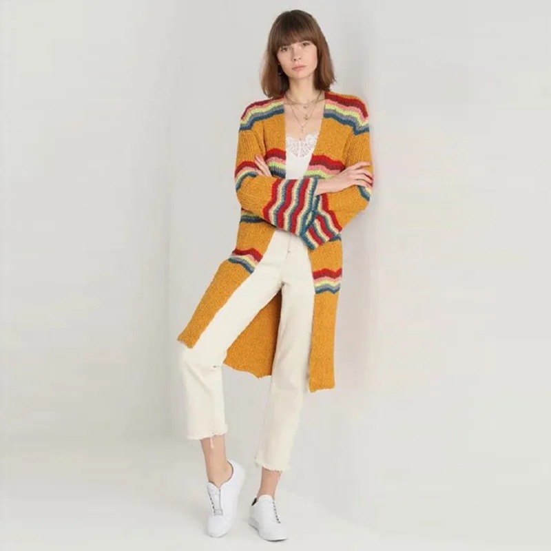 Вязаный кардиган Осенняя женская обувь 2020 Splicing/Новый свободного покроя в полоску