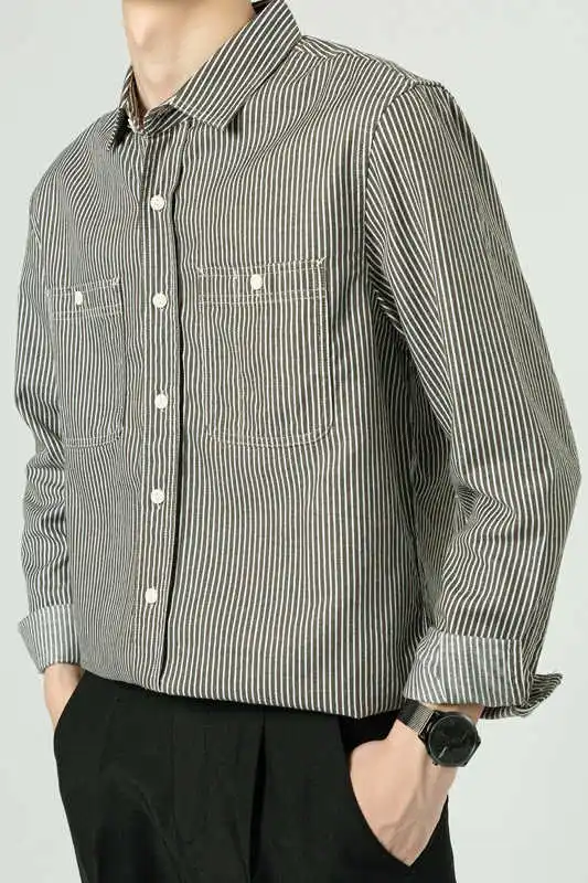 

Men Fashions Stripe Shirt New In Autumn Long-sleeved 2021 Youth Business Korean Casual Camisas Masculina Korean Style Clothing
