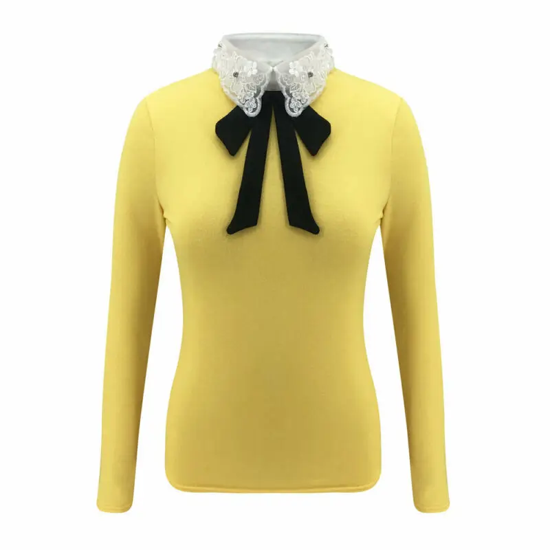 

Женские модные тонкие кружевные толстовки с бантом и длинным рукавом Пуловеры на осень и зиму