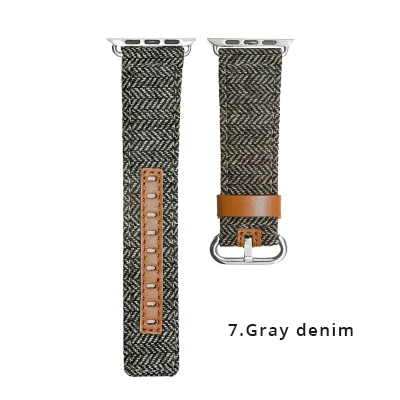 Gray denim Мягкую хлопчатобумажную ткань и из натуральной кожи петлевой спортивный ремешок для смарт-часов apple watch 4 44/40 мм браслет ремешок для наручных часов iwatch серии 1/2/3, 42 мм, 38 мм - Цвет ремешка: Gray denim