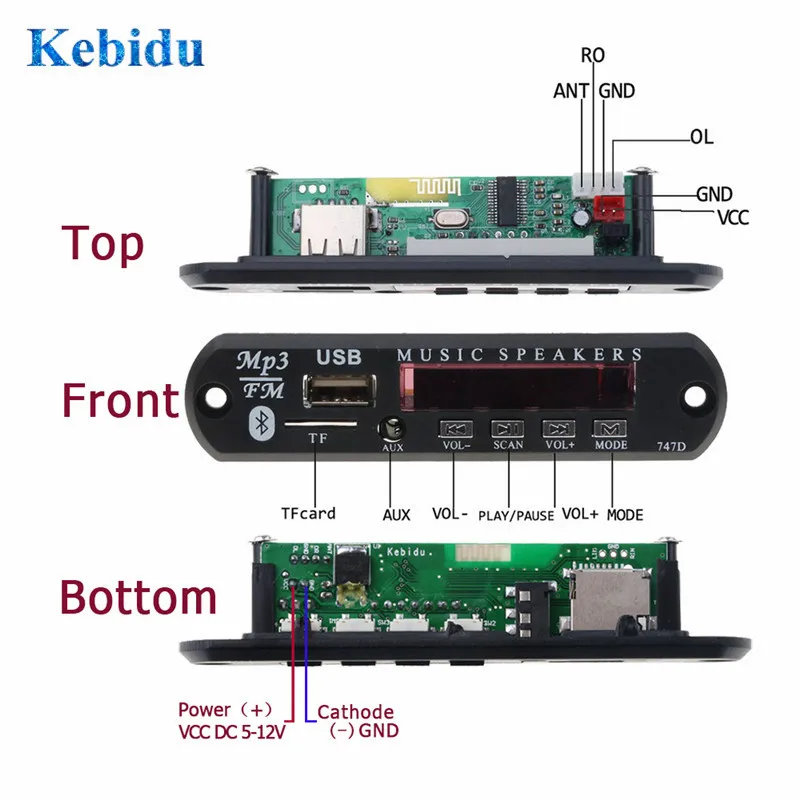 Плата mp3-декодера KEBIDU 5 В 12 Bluetooth mp3-плеер FM-радио TF USB 3 мм WMA AUX аудио ресивер