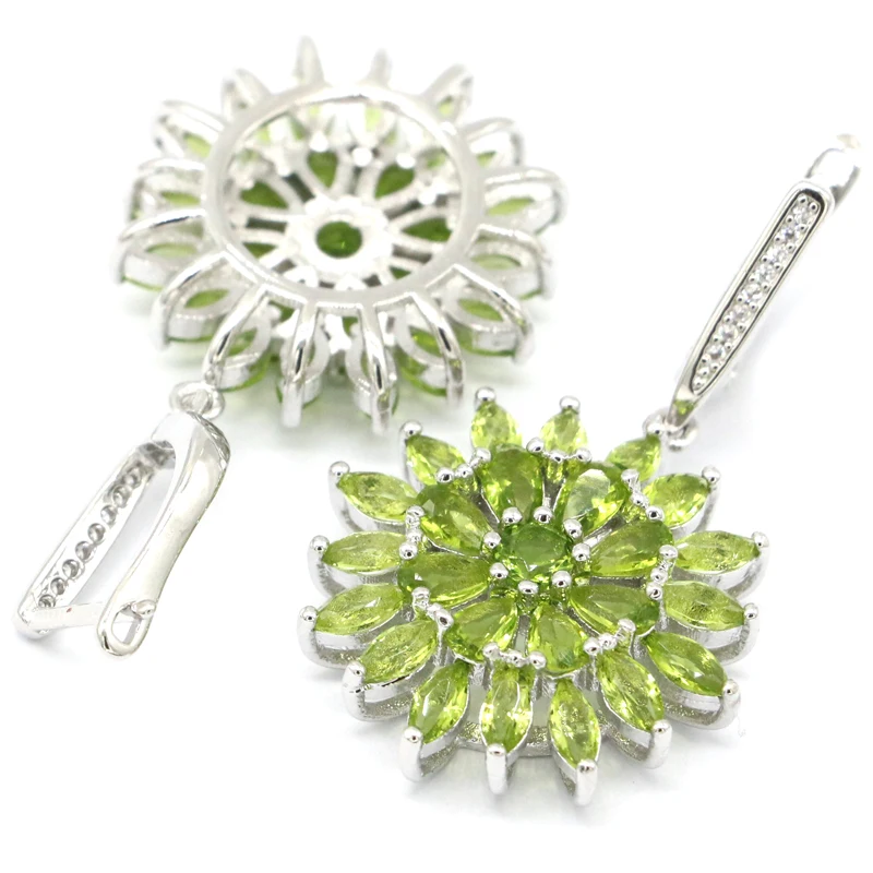 

42x24mm SheCrown Fancy Green Peridot White CZ Daily Wear 925 Sterling Silver Earrings