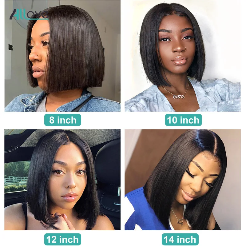 Allove Short Lace Front Human Hair Wigs Bob Wig For Black Women Brazilian Remy Straight Bob Lace Front Wigs 180% Density
