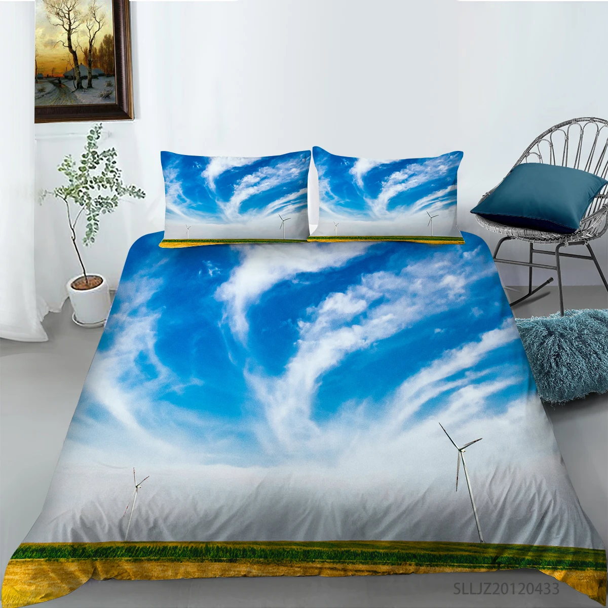 

New Blue Sky and Clouds Printing Bedding set Quilt cover with pillowcases Single Queen King sizes 2/3pcs Home Textiles
