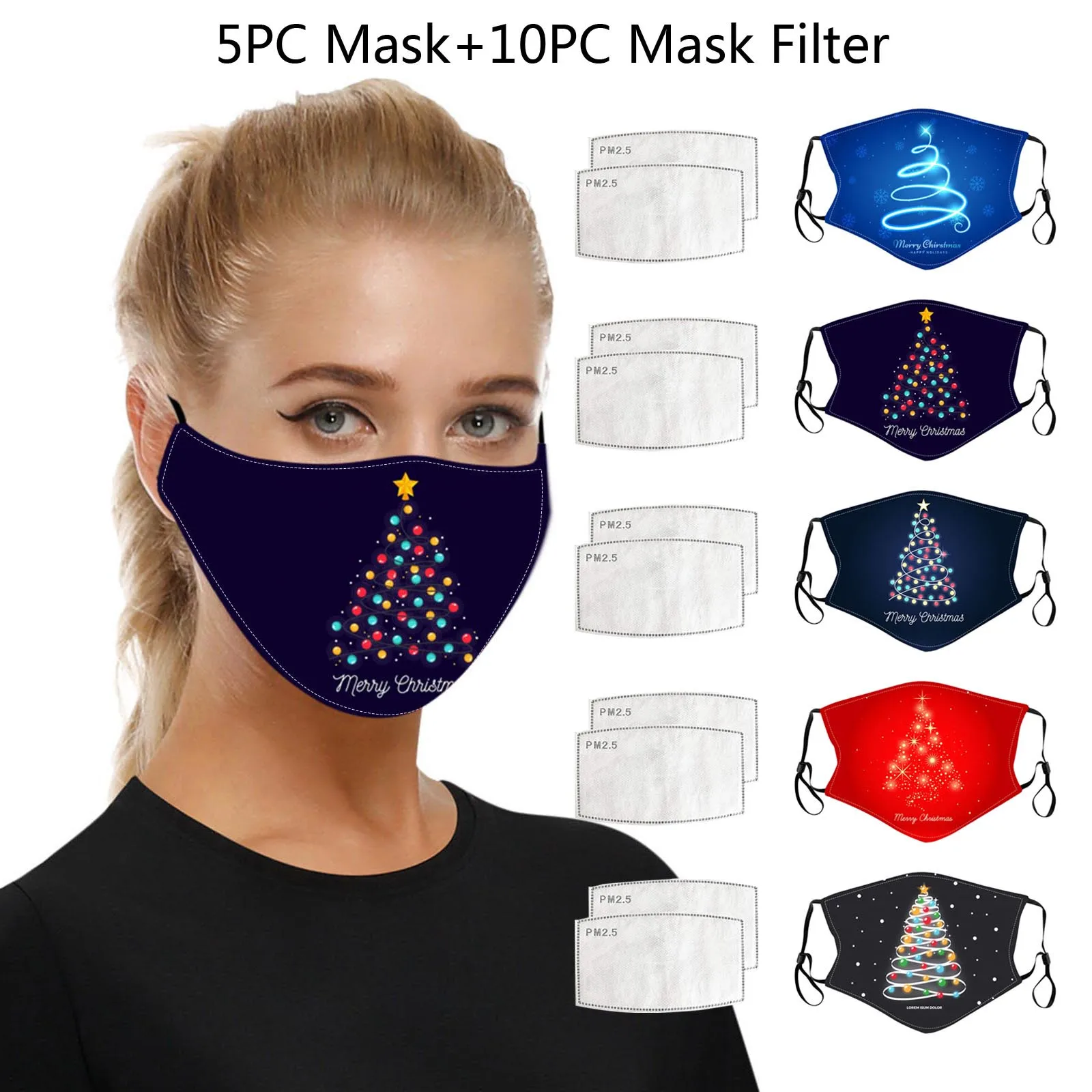Защитная маска с рождественским принтом моющаяся ушной петлей и фильтром
