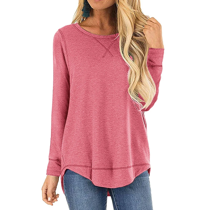 Женские Весенние футболки с длинным рукавом повседневные свободные круглым