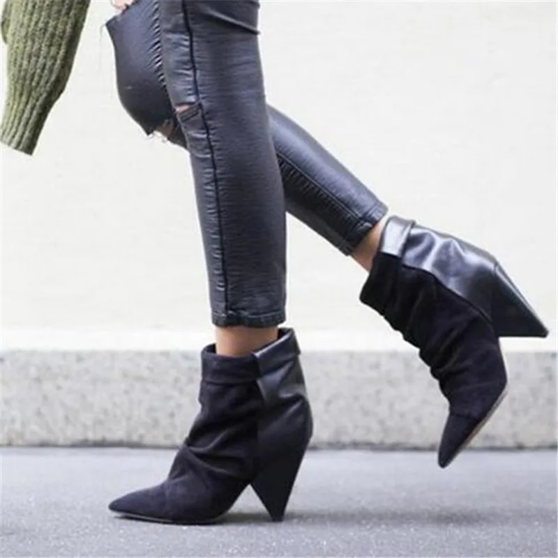 

Black Suede Women Ankle Boots Sexy 8CM Spike High Heel Boots Spring Autumn Botas Mujer Wedge Shoes Woman Riding Boot