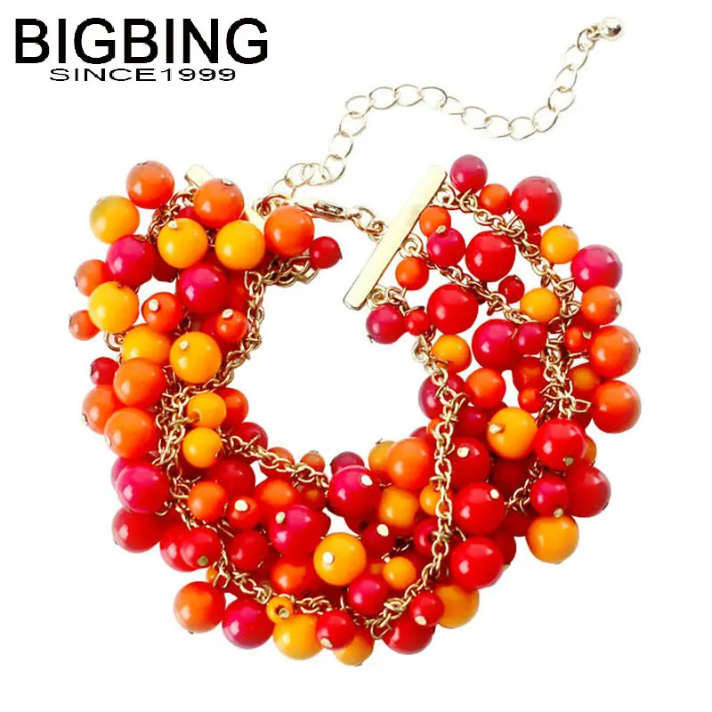 R160 бигбинг ювелирные изделия Модные красные желтые бусины многослойный браслет