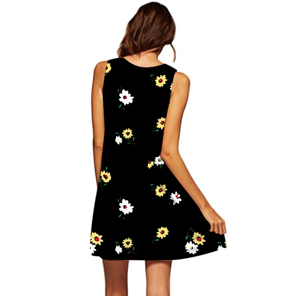 

Ladies Dresses Summer 2021 Fashion Print Mini A Line Dress Sleeveless O Neck Ropa Mujer Casual Outfits Plus Size Women Clothing