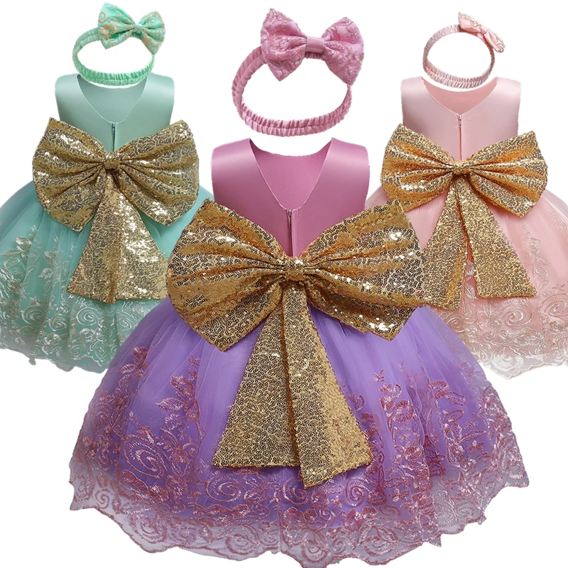 

Baby Clothes For Newborn Girls First Birthday Dress Infant Baptism Christening Ball Gown Sequin Bow Vestidos Toddler Girls Dress