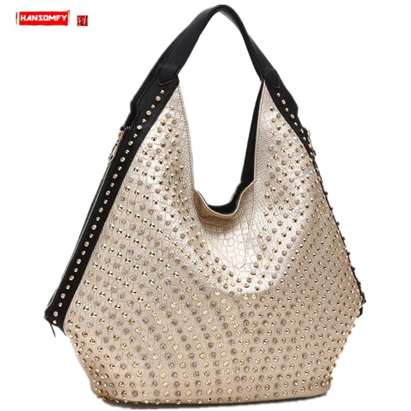 Роскошная модная сумка со стразами женская сумочка из мягкой кожи на плечо