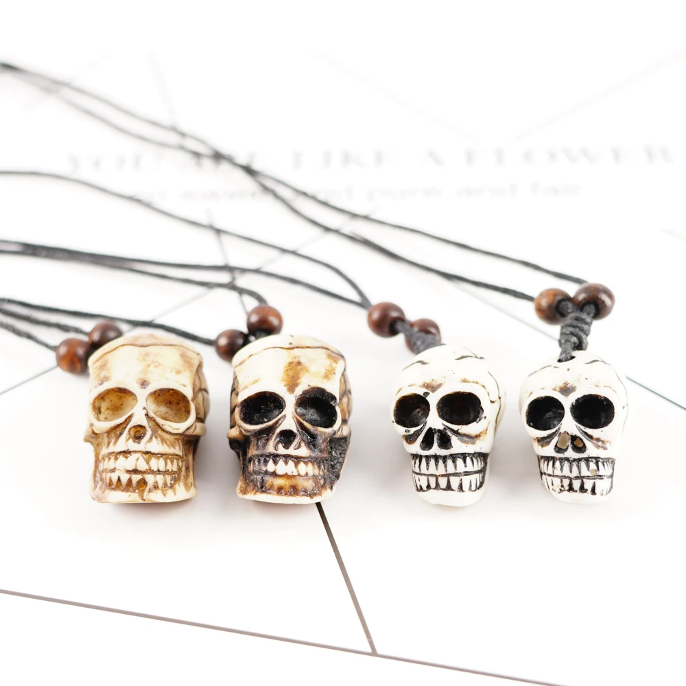 

Punk Skull Necklace Pendant For Men Male Gothic Jewelry Boy Gift Adjustable Nylon Rope Vintage Bone Necklaces Random Color