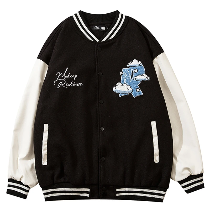 

Men Furry Letter Embroidery Varsity Jacket Harajuku Baseball Jacket Unisex Oversize Streetwear Patchwork College Couple Coats
