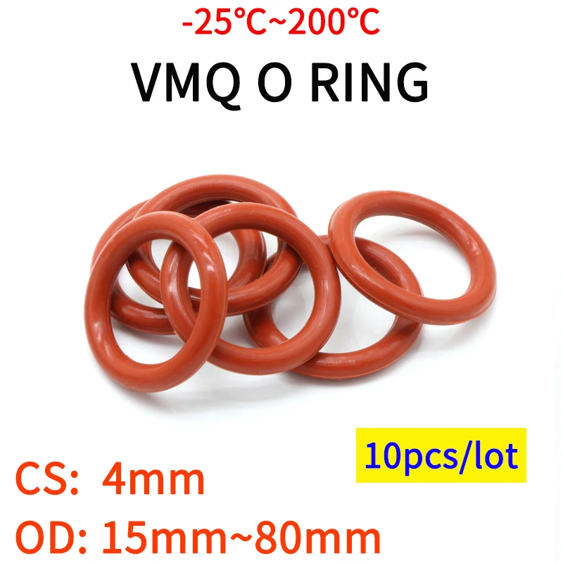 10 шт. уплотнительное кольцо VMQ уплотнительная прокладка толщина CS 4 мм OD 15 ~ 45